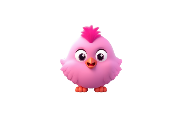 Adorable pink chick with fluffy pink hair, big eyes, and cute expression. background removed