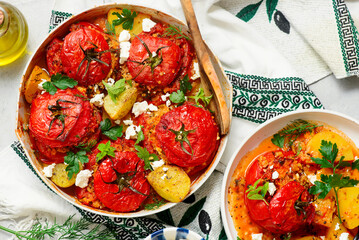 Greek Stuffed Tomatoes Yemista.top veiw.selective focus