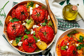 Greek Stuffed Tomatoes Yemista.top veiw.selective focus