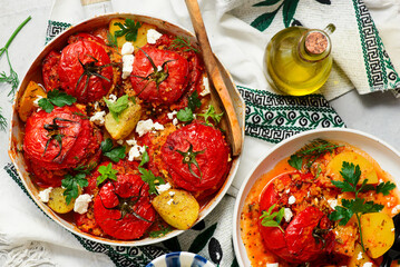 Greek Stuffed Tomatoes Yemista.top veiw.selective focus