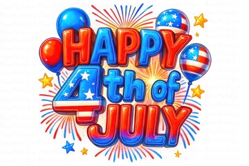 Obraz premium 4th of July celebration graphic with U.S. flag and silhouettes of people celebrating