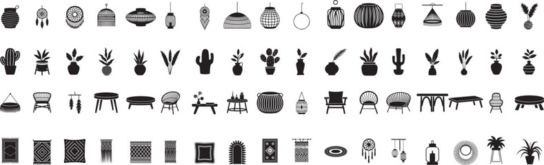 Bohemian decor elements and plants cactus