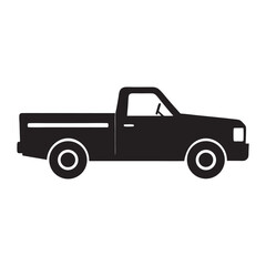Simple Black Silhouette of a Classic Pickup Truck on White Background