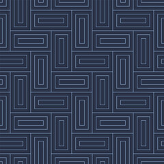 Simple dark blue linear geometric abstraction seamless pattern with clean futuristic structure. Subtle abstract lines create modern technologic visual ideal for backgrounds and digital design projects