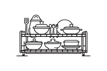 Dish rack line art and black color