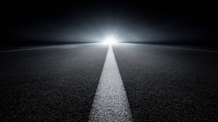Black asphalt road with lane divider line leading forward background wallpaper. Copy space