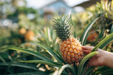 Fototapeta premium a ripe pineapple on the plant