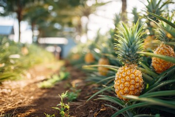 Fototapeta premium a ripe pineapple on the plant