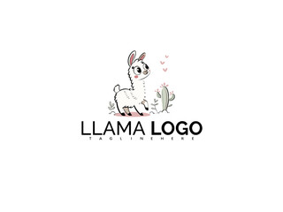 Fototapeta premium Magical Kawaii Alpaca Clipart Vector Logo with Wings and Stars. Perfect Mascot Illustration for Kid Clothing Brands, Book Art, Toys, and Whimsical Baby Product Branding.