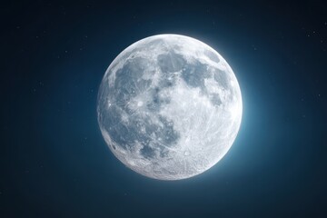 Closeup of a Full Moon Shines Brightly in a Starry Night Sky