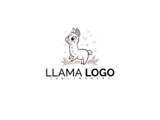 Fototapeta premium Whimsical Kawaii Llama Logo Vector for Branding Baby Items. Adorable Pastel Mascot Illustration for Kid-Friendly Packaging, T-Shirts, Nursery Art, and Toy Product Designs.