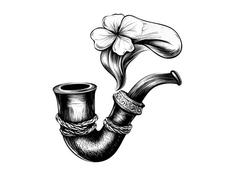 Vintage Saint Patrick’s Day pipe, hand-drawn retro sketch style, Irish holiday smoking icon, festive seasonal decor, black engraving style, classic vintage design, St. Paddy’s Day gift