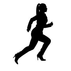 Woman running in high heels silhouette with dynamic motion  