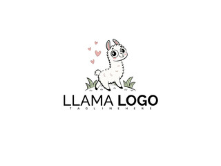 Fototapeta premium Cute Alpaca Kawaii Logo Clipart Vector with Fun Pastel Colors. Ideal Branding Mascot for Children’s Product Design, Soft Stickers, Clothing Labels, and Toy Packaging Themes.