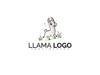 Adorable Cartoon Llama Kawaii Logo Clipart with Sparkles. Cute Mascot Illustration for Kid Apparel, Stickers, Book Covers, and Merchandise with Fun, Friendly Branding Appeal.


