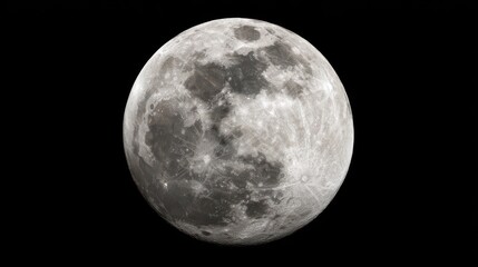 Obraz premium Detailed Full Moon View Against Stark Black Background Showcasing Craters and Lunar Surface Texture