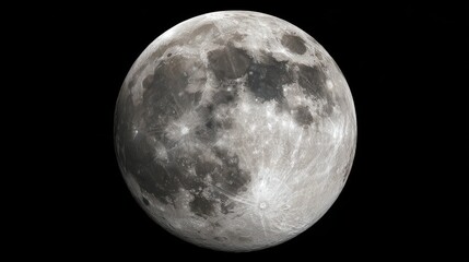 Fototapeta premium Detailed Full Moon View Lunar Surface Features and Craters Against Black Space Background