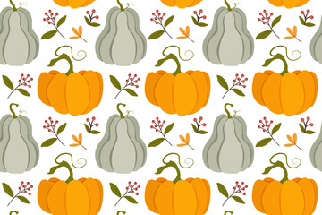 Vector autumn seamless patterns. Illustration with pumpkins, rubber boots, scarf and gloves. Use for paper, cover, gift wrap, fabric