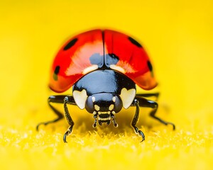 Naklejka premium Macro Photography of Ladybug on Yellow Background