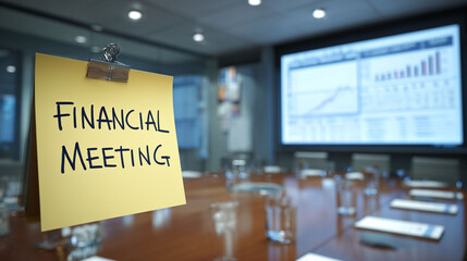 Corporate meeting room with financial meeting with clients note on glass door showing business environment transparency and professional client communication