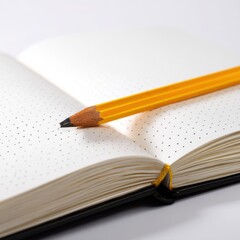 Open notebook with yellow pencil for writing.