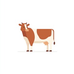 A Charming Brown and White Cow, Standing Calmly Against a Pure White Background. Minimalist Design.