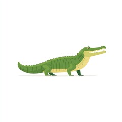 Fototapeta premium Smiling Green Crocodile Illustration, Simple Minimalist Design, White Background