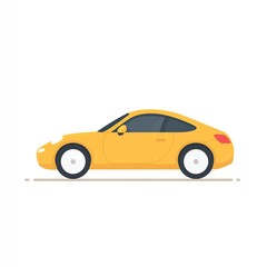 Sleek Yellow Coupe Speeding Down Highway Minimalist Design Illustration