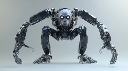 Fototapeta premium Robot monkey, metallic, futuristic