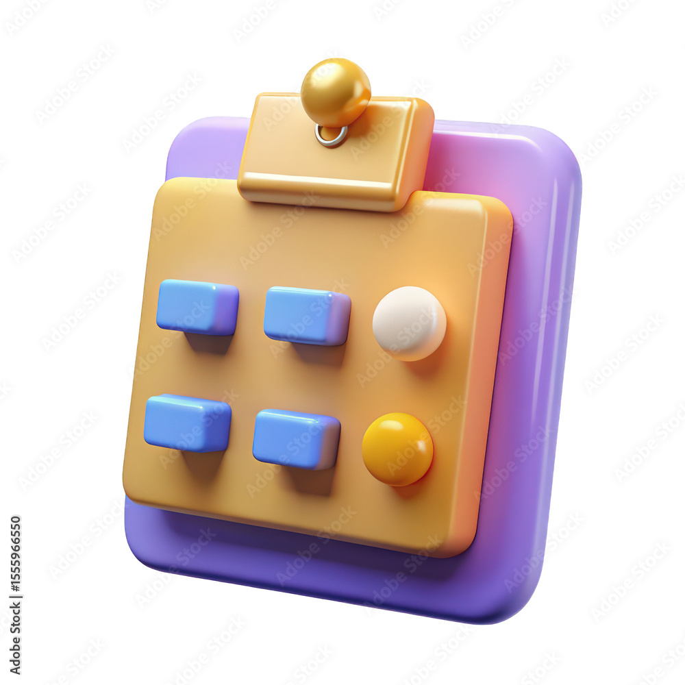 Poster abstract 3d render of a colorful modern interface clipboard with buttons for app design and user int