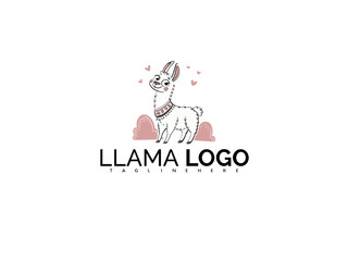 Fototapeta premium Llama Clipart in Kawaii Style for Cute Logo Branding. Perfect Cartoon Vector Illustration for Kids’ Clothing, Toys, or Children’s Product Labels. Whimsical and Fun Design for All Ages.