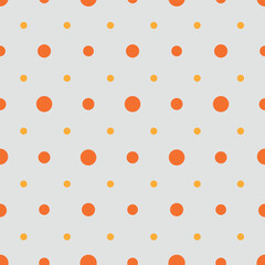 Warm orange polka dot seamless repeat pattern on light beige background. retro minimal vector design for stationery, fabric and wall decor.