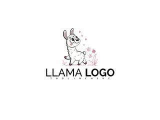 Fototapeta premium Kawaii Cute Llama Clipart Vector in Soft Pastel Colors. Perfect for Branding, Children’s Books, Labels, and Kids Apparel. Adorable Llama Logo for Creative Businesses and Designers.