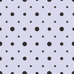 Minimal polka dot seamless vector pattern in black on soft lavender background. modern abstract repeat design for fabric, textile, and stationery.