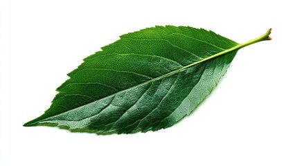 Obraz premium Single green leaf on a white background.