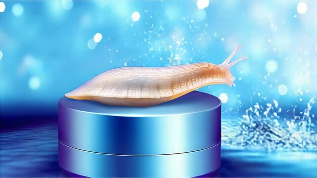 Snail Secretion Cream: Beauty and Skincare Product Showcase on a Blue Backdrop