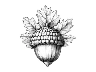 Autumn acorn engraving, vintage forest sketch, retro hand-drawn fall decor, antique black line art, old nature motif, woodland illustration, seasonal clipart, rustic botanical drawing © Vintage studio