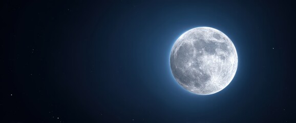 Fototapeta premium Moon in Dark Sky Detailed Lunar Surface and Stars Sparkle in the Background