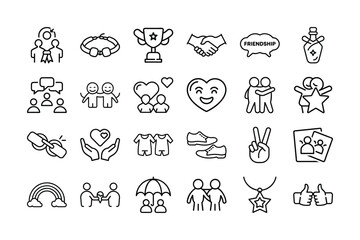 Line Art Icons Depicting Friendship Love Connection and Positive Relationships
