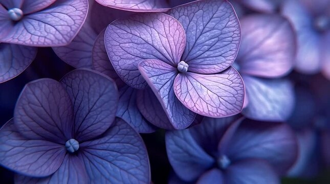 Detailed Purple Hydrangea Flower Petals With Intricate Veins and Soft Lighting In A Blurred Background