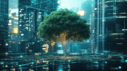 Digital tree in a modern city