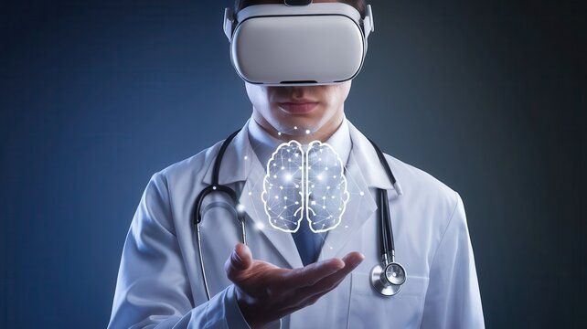 Medical professional visualizing brain data with virtual reality technology