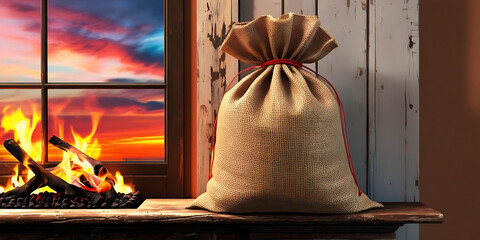 Burning wood logs glowing in fireplace

