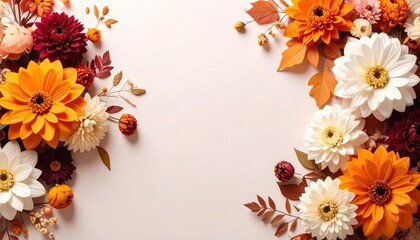 Obraz premium Creative floral arrangement indoor studio photography bright colors top-down view nature inspired design