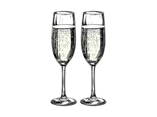 Vintage engraving style champagne toast sketch, festive New Year party decor, hand-drawn celebration illustration, retro black line drawing, elegant seasonal holiday vector art