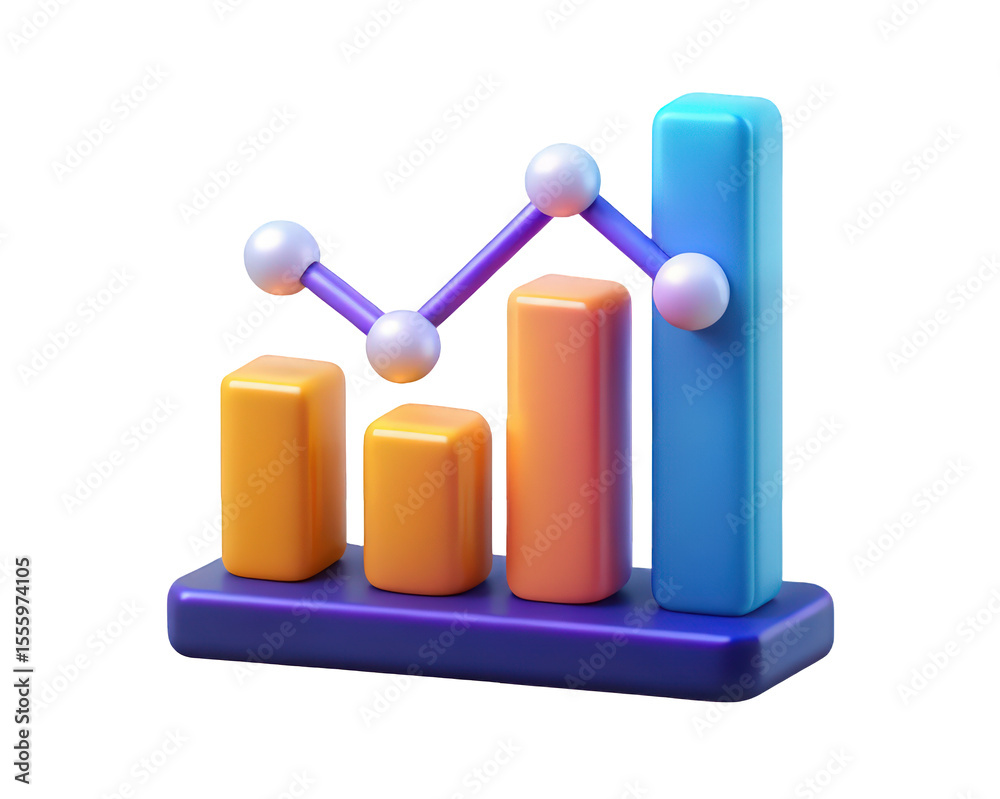 Poster abstract 3d render of a colorful growth chart showing increasing business statistics and financial d