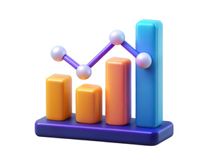 Abstract 3d render of a colorful growth chart showing increasing business statistics and financial data representing success and progress in a modern style with orange and on transparent background