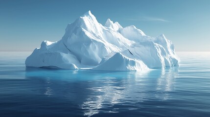 White Iceberg Floating in Calm Blue Water Under Bright Sunlight.