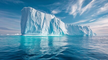 White Iceberg Floating in Calm Blue Water Under Bright Sunlight.