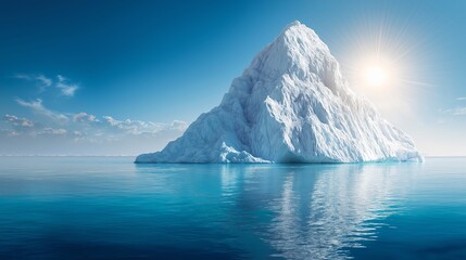 White Iceberg Floating in Calm Blue Water Under Bright Sunlight.